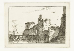 Fort og en bro over floden af Louis Gabriel Moreau