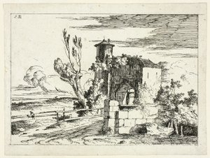 Landskab med Old Gateway af Louis Gabriel Moreau