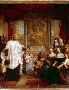 Saint Vincent de Paul besøger institutionen for børn fundet foran velgørenhedsdamerne. maleri af Louis Galloche fra 1732. Paris, Saint Marguerite-kirken