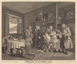 Ægteskab a la Mode: pl.6 af Louis Gerard Scotin after William Hogarth