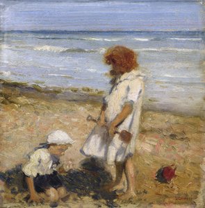 Playing on the Beach (olie på lærred) af Louis Ginnett