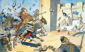 Perserne fra Wall Street og egypterne fra Washington 1907. Illustrationen viser slaget ved Pelusium med perserne identificeret som havende "Vested Interests".