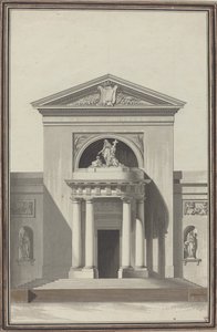 Facade til en kirke med en skulptur, der repræsenterer tro af Louis Gustave Taraval