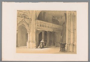 Biddende non in het Nonnbergklooster te Salzburg Kapel i nonenberg-klosteret i Saltzburg (titel på objekt) af Louis Haghe