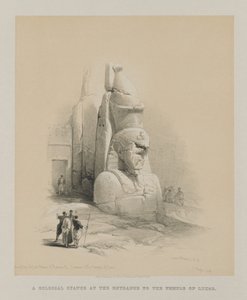 Egypten og Nubien, bind I: En af to kolossale statuer af Ramses II. Indgang til Luxor-templet af Louis Haghe