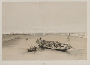 Egypten og Nubien, bind I: Udsigt over Nilen, der ser mod pyramiderne i Dashour og Saccara af Louis Haghe