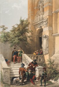 Heidelberg (tjenere og hoffolk på marmorverandaen på et slot), 1850 af Louis Haghe