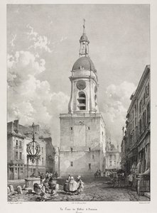 Maleriske og romantiske rejser i det gamle Frankrig, Picardie: Klokketårnet i Amiens, Picardie, efter François Bonhommé (fransk, 1809-1881) ) af Louis Haghe