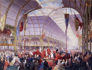 Sir Thomas Fairbairn overdrager adressen til prinsgemalen på Art Treasures Exhibition, Manchester, maj 1857 (blyant, akvarel og gouache på papir) af Louis Haghe