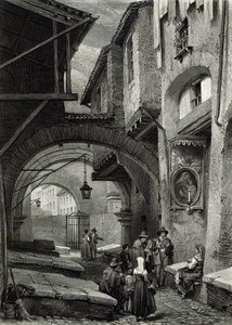 Ghettoen, Rom, indgraveret af S.V. Hunt, Cassell und Company, 1847 af Louis Haghe