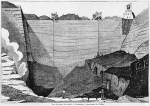 Kulminen i Commentry, illustration fra Le Magasin Pittoresque, 1835 (sort foto)