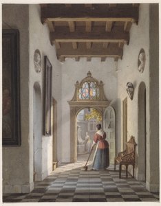 Pige, der fejer gangen i et hus af Louis Henri de Fontenay