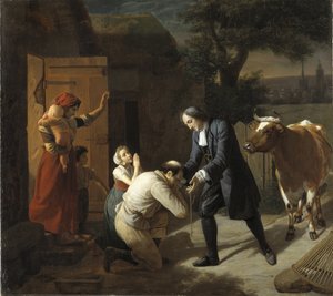 Francois Fenelon (1651-1715) bringer en ko, stjålet fra en bonde, tilbage - Fenelon returnerer en stjålet ko til en bonde, af Hersent, Louis (1777-1860). Olie på lærred. Størrelse: 97,5x109,5cm. Nationalmuseum Stockholm