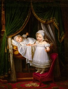 Henri af Artois, greve af Chambord, hertug de Bordeaux i sin vugge med sin søster Louise Marie Thérè