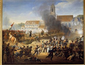 Da han passerede Landshut-broen den 21/04/1809, ledede general Mouton grenadererne fra det 17. regiment af linjemaleri af Louis Hersent (1777-1860)