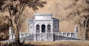 Udsigt over Gendarmerie Imperiale, ca. 1825 (pen & blæk og vask på papir) af Louis Hippolyte Lebas