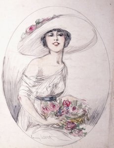 Pige med buket blomster af Louis Icart