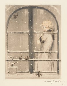 De fire årstider: vinter, ca. 1928 (håndfarvet tørnål og akvatint) (se også 745548-50) af Louis Icart