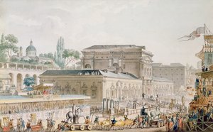 Antikviteter fundet ved Herculaneum bliver transporteret til Napoli-museet, ca. 1782 (pen, blæk og wc på papir)