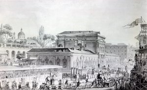 Antikviteter fundet ved Herculaneum bliver transporteret til Napoli-museet, ca. 1782 (pen, blæk og akvarel på papir) af Louis Jean Desprez