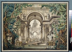 ""La procession au temple"" (Procession i et tempel) Scenografi til et teaterstykke. Akvarel af Louis Jean Desprez (1743-1804) Pushkin Museum, Moskva af Louis Jean Desprez