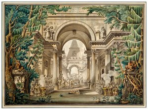 Procession i et tempel. Scenografi til et teaterstykke fra det 18. eller tidlige 19. århundrede