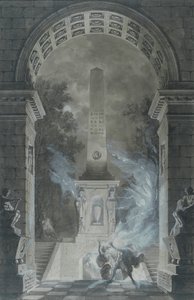 Scene fra Semiramis tragedie af Voltaire (1694-1778) (pen & blæk og wc på papir)