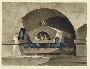 Grav i egyptisk stil med sfinxer og en ugle af Louis Jean Desprez