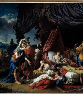 Dareios hustrus død. Dette værk, inspireret af Rollins antikke historie og serien af triumfer af Alexander de Le Brun, skildrer den græske kejser samlet foran liget af Darius