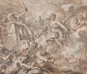 Juno beordrede Aeolus til at slippe vindene løs, 1775. af Louis Jean Jacques Durameau