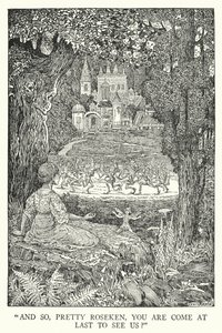 "Og så, smukke Roseken, er du endelig kommet for at se os?" (litho) af Louis John Rhead