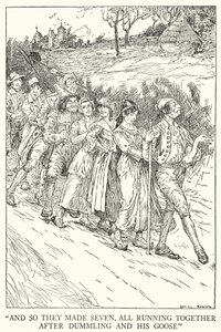 "Og så de lavede syv, alle sammen løb efter Dummling og hans gås" (litho) af Louis John Rhead