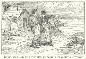 "Gå tilbage og fortæl fisken, at vi vil have et hyggeligt lille sommerhus" (litho) af Louis John Rhead