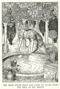 Frøen dykkede dybt og kom op igen med bolden i munden (litho) af Louis John Rhead