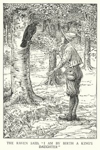 Ravnen sagde: "Jeg er af fødsel en kongedatter" (litho) af Louis John Rhead
