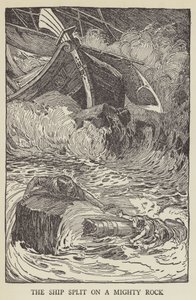 Skibet flækkede på en mægtig klippe af Louis John Rhead