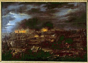 Bombardement af Lille - af Louis Joseph Watteau dit Watteau de Lille (1731-1798)