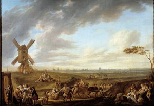 Udsigt over Lille taget fra guden Marcq. Maleri af Louis Joseph Watteau dit Watteau de Lille (1731-1798)