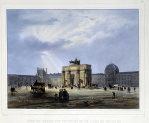 Tuileries Palace og Arc de Triomphe du Carrousel - i "Paris en 1837" af Arnout af Louis Jules Arnout