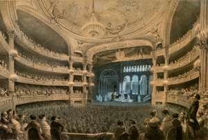 The Imperiale Academy of Music, Operaens teater, under en forestilling af "Robert le Diable" (1831). Litografi i farver.