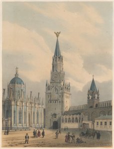 Spasskaya Tower Saviour Gates og Saint Catherine Church of Ascension Convent i Moskva Kr. af Louis Jules Arnout