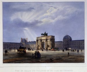 Udsigt over Palais des Tuileries og karrusellen - i "Paris en 1837" af Arnout af Louis Jules Arnout