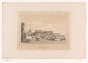 Udsigt over slottet i Versailles fra haven Facade du Château, Côté du Parc (titel på objekt) Ansigter i og omkring Paris (serietitel) Versailles (serietitel på objekt) af Louis Julien Jacottet