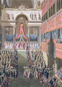 Hellig festival og kroning af deres kejserlige majestæter, kejseren erklærer forfatningseden ved Notre Dame-katedralen, udgivet 1806 (håndfarvet indgravering)