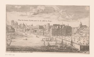 Udsigt over Liège Vue de dessus le petit pont de la ville de Liege (titel på objekt) af Louis Le Meunier