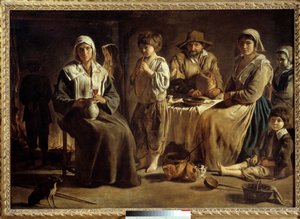 En familie af bønder i et interiør Maleri af Louis Le Nain (1593-1648) 1642 Søn. 1,13x1,59 m Paris, Musée du Louvre