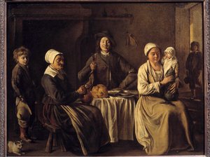 The Return of Bapteme eller "" Den lykkelige familie"" Maleri af Louis Le Nain (1593-1648) 1642. Dim 0,61 x 0,78 m