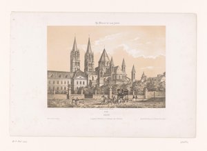 Zicht op de Abbaye aux Hommes met de Saint-Étienne Church te Caen Caen. Den store Etienne eller Menneskenes Abbey (titel på objektet) Hedendaags Frankrijk (serietitel) Frankrig i dag (serietitel på objekt)