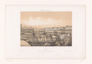 Udsigt over Arsenal ved havnen i Brest brest. Vue des Corderies hautes et basses, Bagne og Hôpital Clermontonnerre (titel på objektet) Contemporary France (serietitel) La France de nos jours (serietitel på objekt)