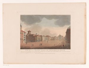 Udsigt over Piazza Grande i Livorno Vue de la Grande Place de Livourne en Italien (titel på objekt) Bybilleder i Italien, Spanien og Egypten (serietitel)